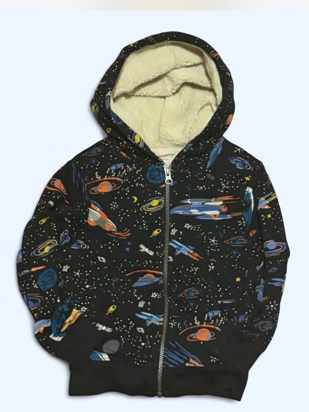 hanna andersson galaxy fleece lined full zip hoodie sweatshirt sz. 4 EUC